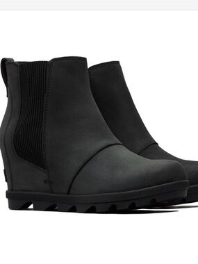 Sorel Joan of Arctic Wedge II Black Leather BOOTS NI3022-010 Womens Size 9